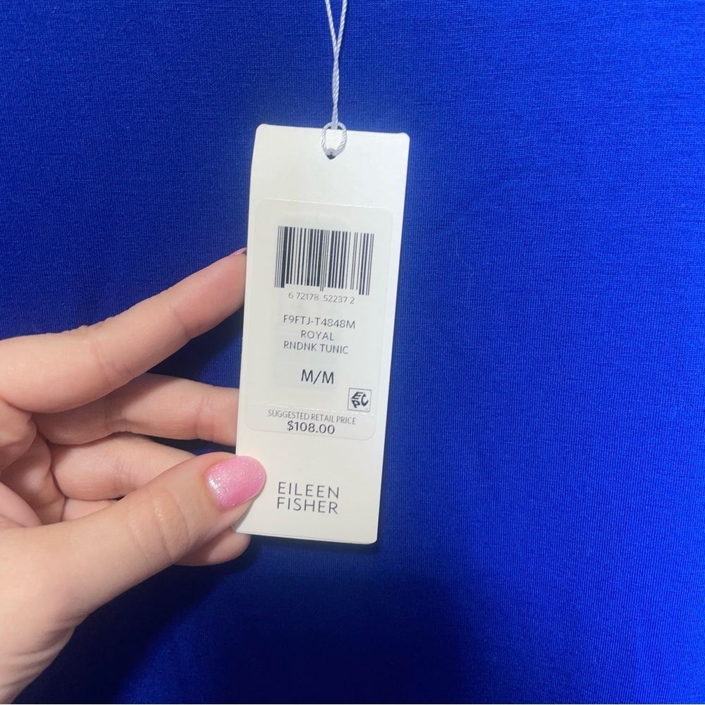 Eileen Fisher Short Sleeve Round Neck Tencel Royal Blue Tunic Medium New - Picture 8 of 8